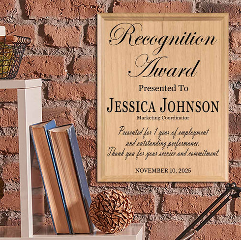 Recognition Plaque Custom Appreciation Award Gift - Solid Wood