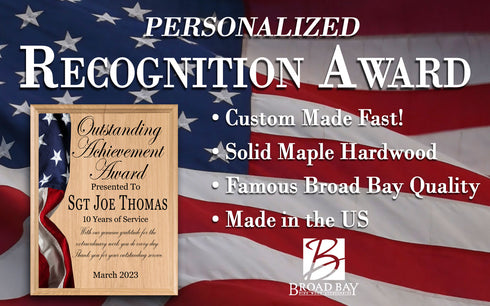 Custom Plaque Recognition Outstanding Achievement Award for Military, Government, Law Enforcement Achievement or Retirement