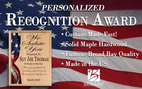 Custom Plaque Recognition Award for Military, Government, Law Enforcement Achievement or Retirement - We Salute You