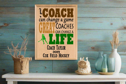 Field Hockey Coach Gift Plaque - Team Appreciation or Recognition Award