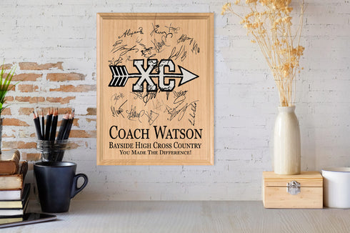 Cross Country Coach Gift Plaque Award SIGNABLE for Team Notes & Signatures