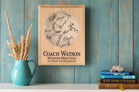 Golf Coach Gift Plaque Signable for Team Signatures and Notes