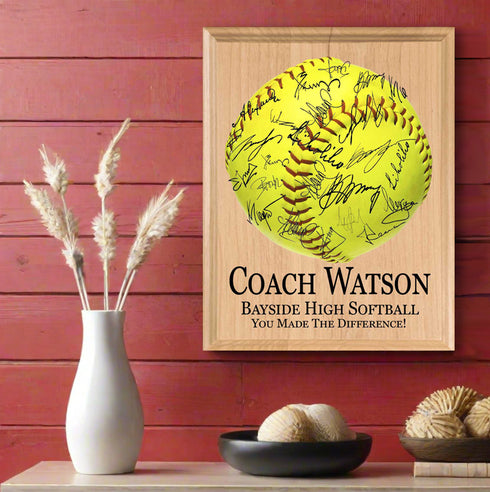 Personalized Softball Coach Gift PLAQUE For Team Notes and Signatures