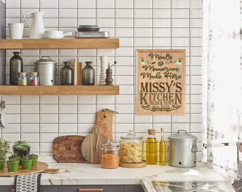 Custom Kitchen Signs Personalized Name Solid Wood Decor - 11" x 8.5"