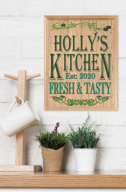 Custom Kitchen Signs Personalized Name Solid Wood Decor - 11" x 8.5"