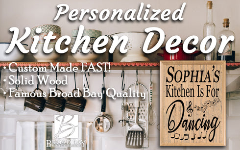 Custom Kitchen Signs Personalized Name Solid Wood Decor - 11" x 8.5"