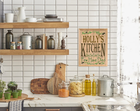 Custom Kitchen Signs Personalized Name Solid Wood Decor - 11" x 8.5"