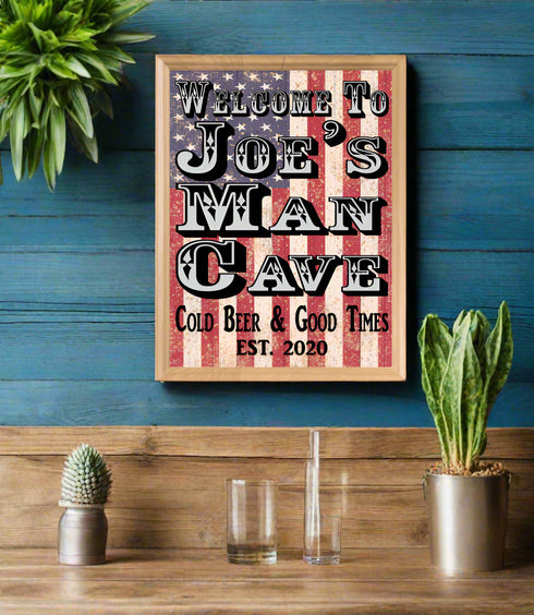 Custom Man Cave Sign American Flag Custom Patriotic Art Decoration