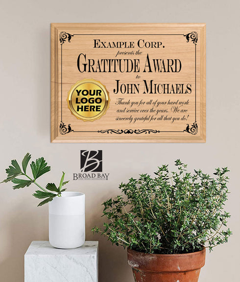 Personalized Recognition Award Plaque WITH YOUR LOGO Custom Appreciation Gift Sign For Employee - Solid Wood