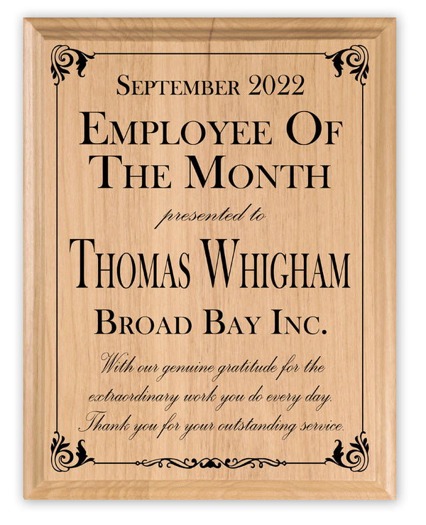Employee of the Month Plaque Custom Professional Appreciation Gift - Solid Wood