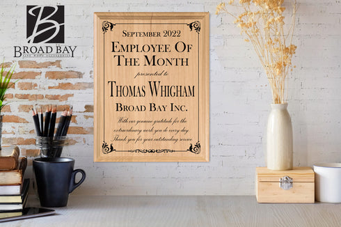 Employee of the Month Plaque Custom Professional Appreciation Gift - Solid Wood