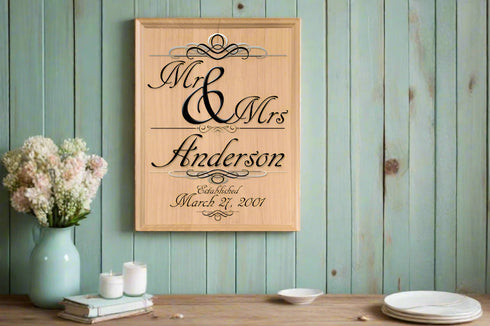 Mr & Mrs Wedding Gift Sign Personalized Name and Established Date