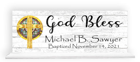 Personalized Baptism Gift God Bless With Name and Christening Date