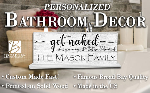 Get Naked Bathroom Sign Funny Farmhouse Decor Art Personalized Name Shelf Sign