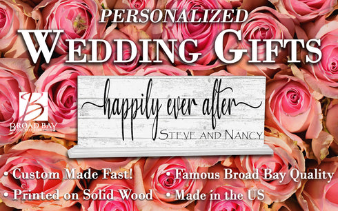 Personalized Wedding Gift Happily Ever After With Couple's Names - Mantel or Shelf Decoration