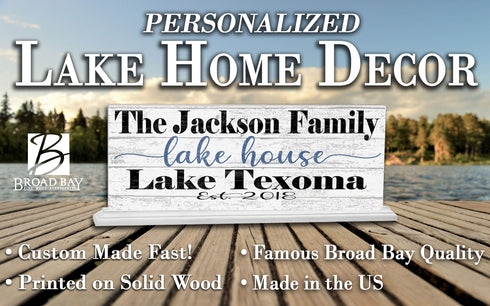 Custom Lake House Sign with Established Date and Name - SOLID WOOD 16.5in x 6in