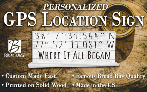 GPS Sign Custom Location Latitude Longitude Personalized Location Sign For Mantel or Shelf - SOLID WOOD 16.5in x 6in