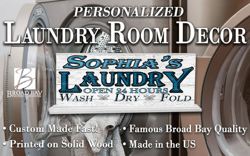 Custom Laundry Room Sign Wash Dry Fold Open 24 Hours SOLID WOOD 16.5in x 6in