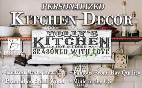 SEasoned With Love Kitchen Sign Personalized - Solid Wood 16.5in x 6in