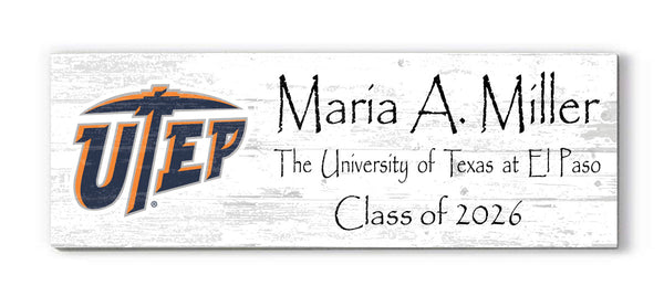 University of Texas at El Paso Class Year Plaque With Name – Personalized for Student, Alumni or Graduation Gift