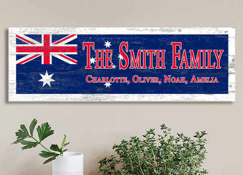 Australian Flag Family Name Sign – Personalized Australia Heritage Wood Plaque
