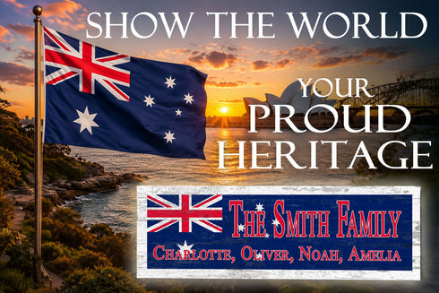 Australian Flag Family Name Sign – Personalized Australia Heritage Wood Plaque