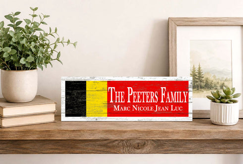 Belgium Flag Sign - Personalized Family Name - Custom Wood Belgian Heritage Gift
