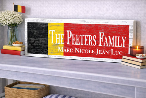 Belgium Flag Sign - Personalized Family Name - Custom Wood Belgian Heritage Gift