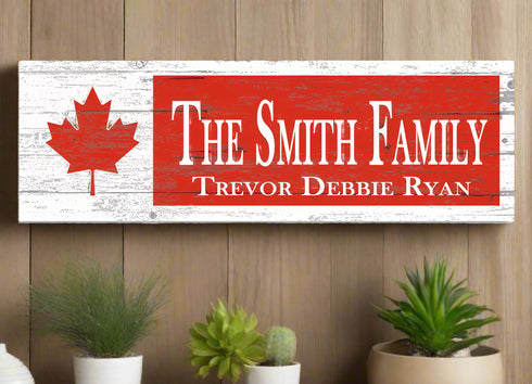 Wooden Canadian Flag Family Name Sign Solid Wood Name and Established Date