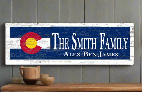 Wood Colorado Flag Sign With Family Name