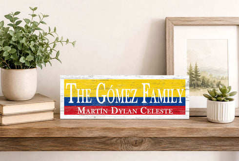 Colombian Flag Sign - Personalized Family Name - Custom Wood Colombian Heritage Gift