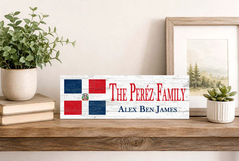 Dominican Flag Sign - Personalized Family Name - Custom Wood Dominican Heritage Gift