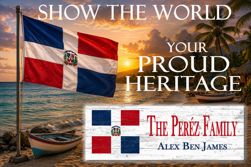 Dominican Flag Sign - Personalized Family Name - Custom Wood Dominican Heritage Gift