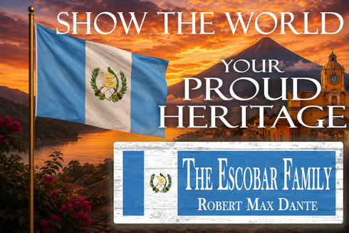 Guatemalan Flag Sign - Personalized Family Name - Custom Wood Guatemalan Heritage Gift