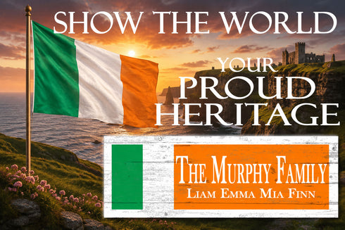 Irish Flag Family Name Sign – Personalized Irish Heritage Plaque with Custom Names