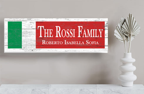 Personalized Italy Flag Family Name Sign - Custom Italian Heritage Wood Plaque - Family Wall Decor - 16.5 x 5.5