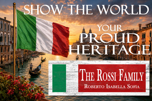 Personalized Italy Flag Family Name Sign - Custom Italian Heritage Wood Plaque - Family Wall Decor - 16.5 x 5.5