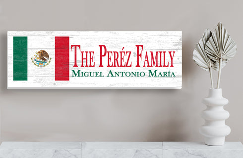 Solid Wood Mexican Flag Sign Personalized Wooden Family Name Sign