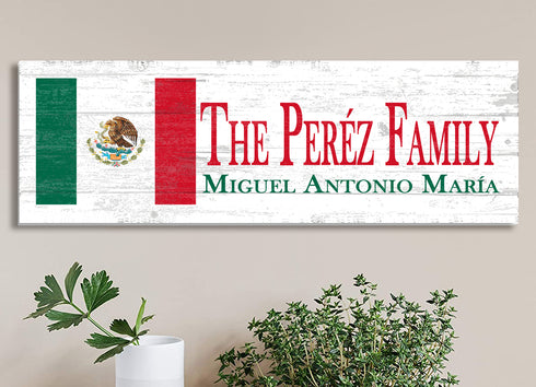 Solid Wood Mexican Flag Sign Personalized Wooden Family Name Sign