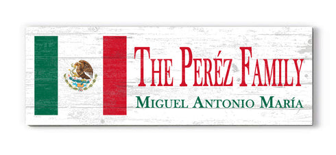 Mexican Flag Sign - Personalized Family Name - Custom Wood Mexican Heritage Gift