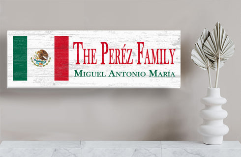 Mexican Flag Sign - Personalized Family Name - Custom Wood Mexican Heritage Gift