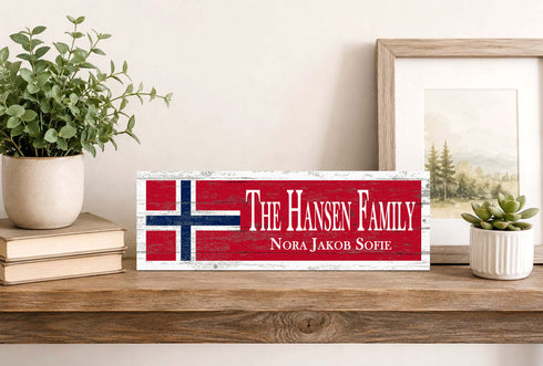 Norwegian Flag Family Name Sign – Personalized Norway Heritage Plaque with Custom Names