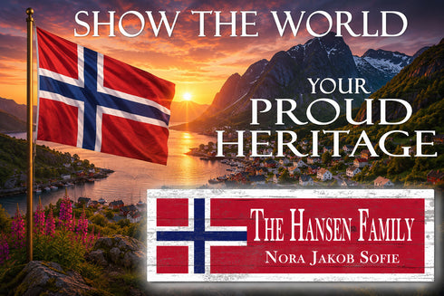 Norwegian Flag Family Name Sign – Personalized Norway Heritage Plaque with Custom Names