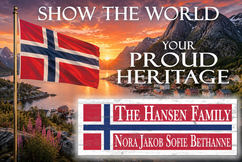 Norwegian Flag Family Name Sign – Personalized Norway Crossbar Plaque with Custom Names