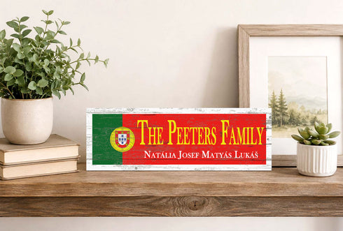 Wooden Portuguese Flag Sign – Custom Family Name or Your Text