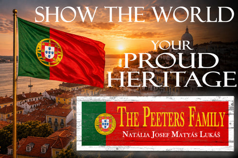 Wooden Portuguese Flag Sign – Custom Family Name or Your Text
