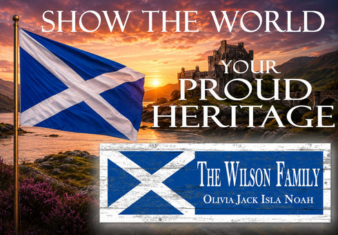 Scottish Flag Family Name Sign – Personalized Scotland Heritage Plaque with Custom Names