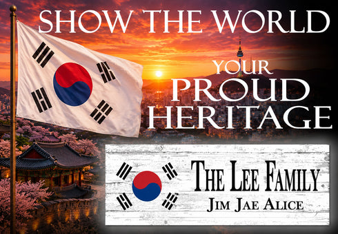 Korean Flag Sign - Personalized Family Name - Custom Wood Korean Heritage Gift