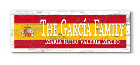 Spanish Flag Family Name Sign – Personalized Spain Heritage Plaque with Custom Names
