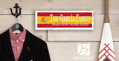 Spanish Flag Family Name Sign – Personalized Spain Heritage Plaque with Custom Names